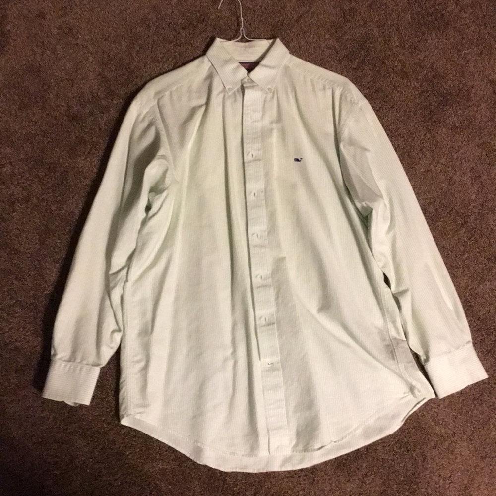 Green and white stripe vineyard vines dress shirt